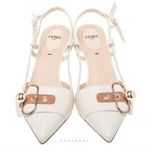 Fendi Beige Leather Buckle Strap Slingback Pumps Size 38
